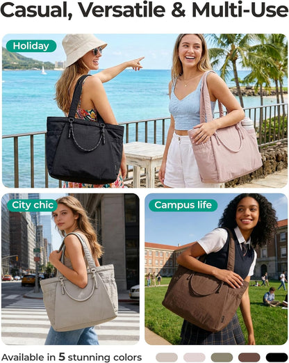 Yoga Pilates Tote Bag for Women with Knotted Handle, Gym Bag | 23L lightweight & waterproof shoulder sling bag, gym bag with yoga mat holder, for 15.6'' Laptop, ideal for work travel