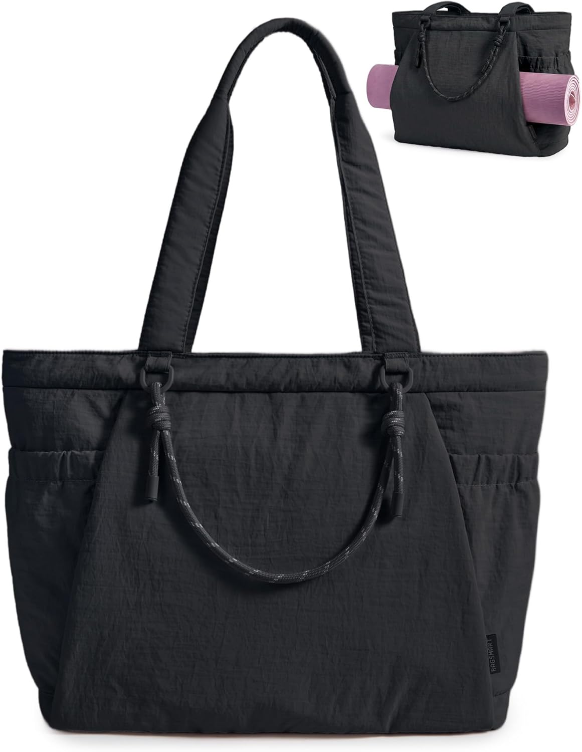 Yoga Pilates Tote Bag for Women with Knotted Handle, Gym Bag | 23L lightweight & waterproof shoulder sling bag, gym bag with yoga mat holder, for 15.6'' Laptop, ideal for work travel