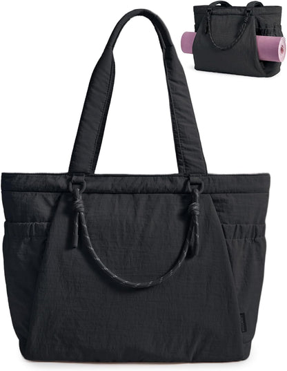 Yoga Pilates Tote Bag for Women with Knotted Handle, Gym Bag | 23L lightweight & waterproof shoulder sling bag, gym bag with yoga mat holder, for 15.6'' Laptop, ideal for work travel