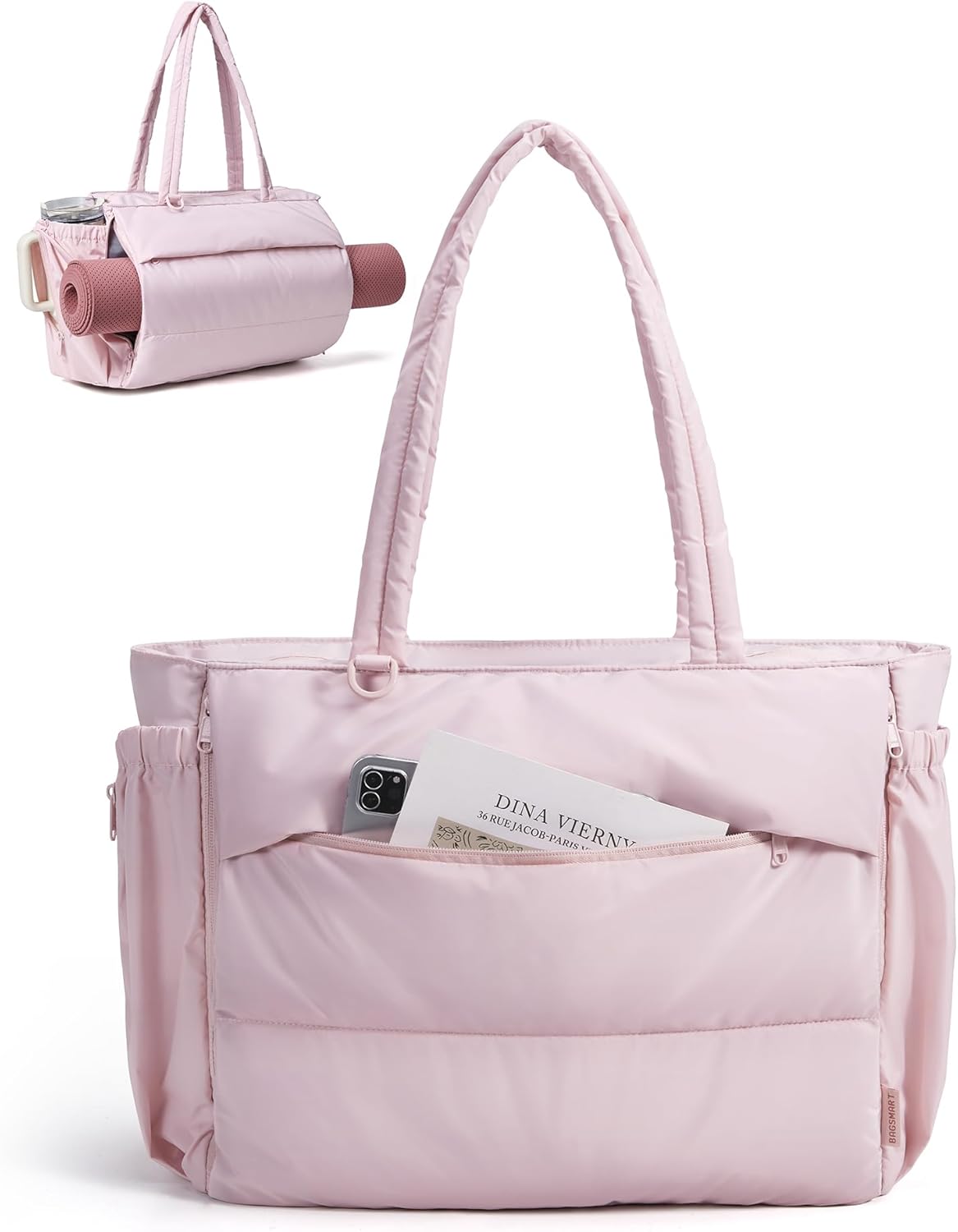 Yoga Pilates Tote Bag for Women with Knotted Handle, Gym Bag | 23L lightweight & waterproof shoulder sling bag, gym bag with yoga mat holder, for 15.6'' Laptop, ideal for work travel