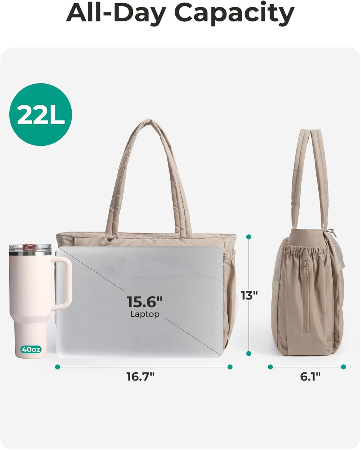 Yoga Pilates Tote Bag for Women with Knotted Handle, Gym Bag | 23L lightweight & waterproof shoulder sling bag, gym bag with yoga mat holder, for 15.6'' Laptop, ideal for work travel