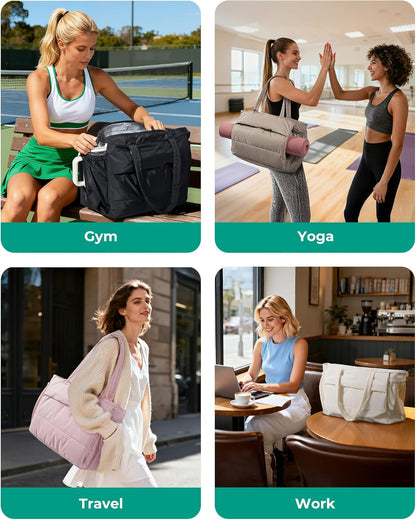 Yoga Pilates Tote Bag for Women with Knotted Handle, Gym Bag | 23L lightweight & waterproof shoulder sling bag, gym bag with yoga mat holder, for 15.6'' Laptop, ideal for work travel