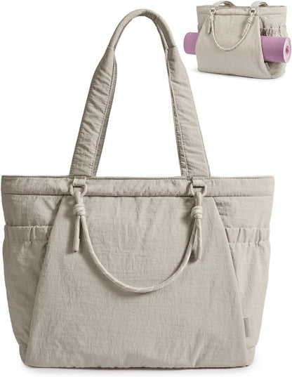 Yoga Pilates Tote Bag for Women with Knotted Handle, Gym Bag | 23L lightweight & waterproof shoulder sling bag, gym bag with yoga mat holder, for 15.6'' Laptop, ideal for work travel