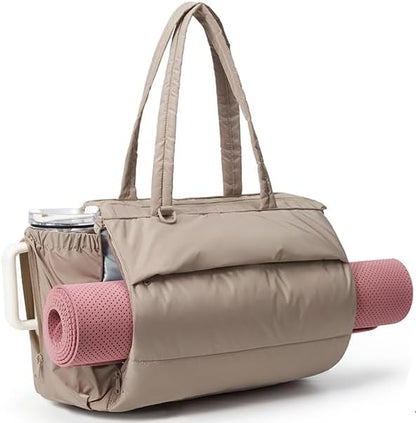 Yoga Pilates Tote Bag for Women with Knotted Handle, Gym Bag | 23L lightweight & waterproof shoulder sling bag, gym bag with yoga mat holder, for 15.6'' Laptop, ideal for work travel