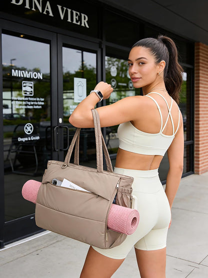 Yoga Pilates Tote Bag for Women with Knotted Handle, Gym Bag | 23L lightweight & waterproof shoulder sling bag, gym bag with yoga mat holder, for 15.6'' Laptop, ideal for work travel