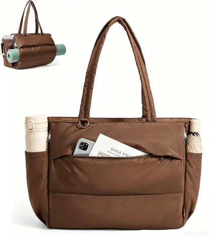 Yoga Pilates Tote Bag for Women with Knotted Handle, Gym Bag | 23L lightweight & waterproof shoulder sling bag, gym bag with yoga mat holder, for 15.6'' Laptop, ideal for work travel