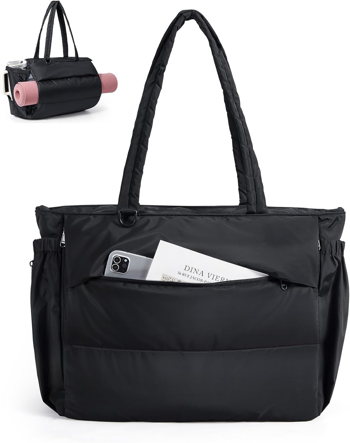 Yoga Pilates Tote Bag for Women with Knotted Handle, Gym Bag | 23L lightweight & waterproof shoulder sling bag, gym bag with yoga mat holder, for 15.6'' Laptop, ideal for work travel