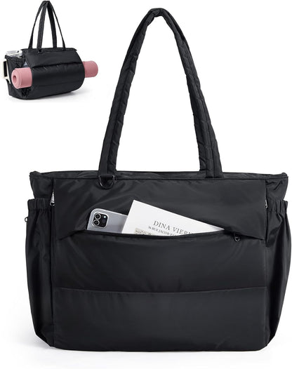 Yoga Pilates Tote Bag for Women with Knotted Handle, Gym Bag | 23L lightweight & waterproof shoulder sling bag, gym bag with yoga mat holder, for 15.6'' Laptop, ideal for work travel