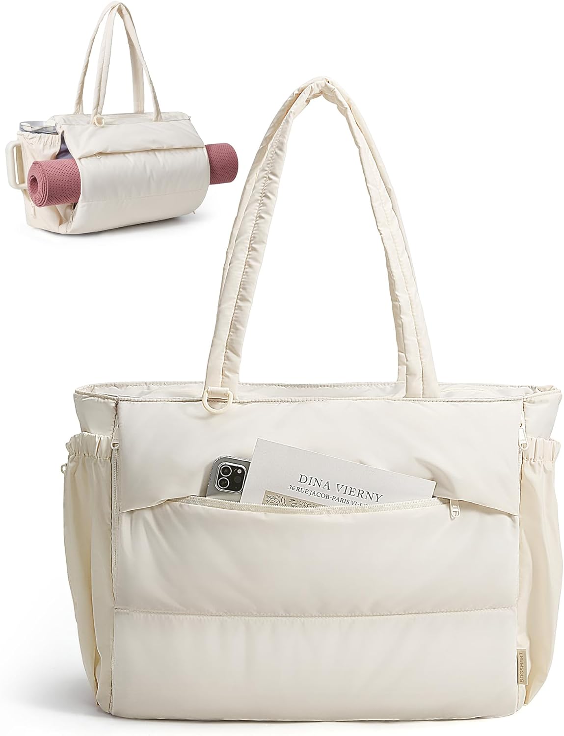 Yoga Pilates Tote Bag for Women with Knotted Handle, Gym Bag | 23L lightweight & waterproof shoulder sling bag, gym bag with yoga mat holder, for 15.6'' Laptop, ideal for work travel