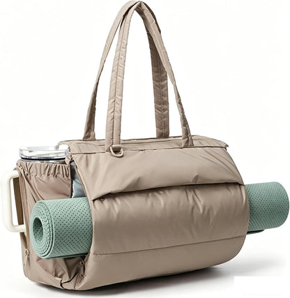 Yoga Pilates Tote Bag for Women with Knotted Handle, Gym Bag | 23L lightweight & waterproof shoulder sling bag, gym bag with yoga mat holder, for 15.6'' Laptop, ideal for work travel