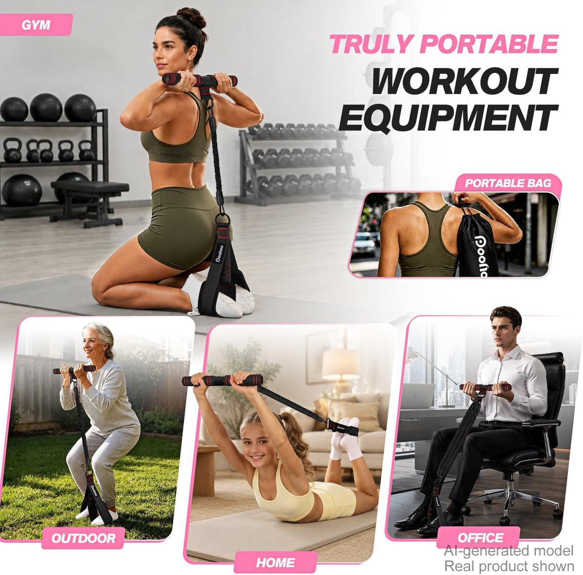 Upgraded Foot Pedal Resistance Band with Handle, Adjustable Tension Rope for Home Gym, Multifunctional Anti-Snap Exercise Equipment for Women & Men, Workout for Arms, Legs & Core/Abs Strength