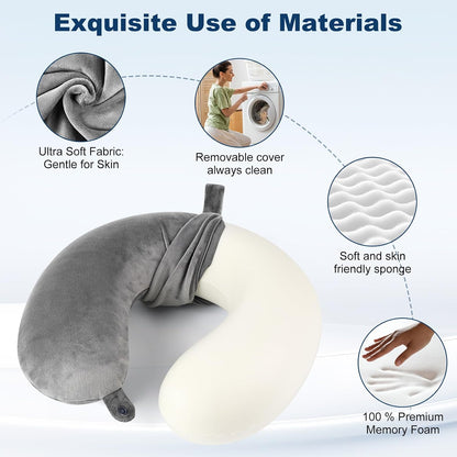 Travel Pillow 100% Pure Comfortable U Shape Memory Foam Pillows Neck and Head Support Portable Travel Neck Pillow Suitable for Planes Airplane for Traveling,Train,Self-Drivingng Car,(Grey)