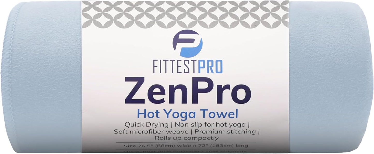 Non-Slip Hot Yoga Towel with Super-Absorbent Soft Suede Microfiber in Many Colors, for Bikram Pilates and Yoga Mats. (72.00 x 26.50) Frosted Blue