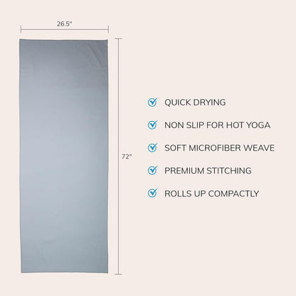 Non-Slip Hot Yoga Towel with Super-Absorbent Soft Suede Microfiber in Many Colors, for Bikram Pilates and Yoga Mats. (72.00 x 26.50) Frosted Blue