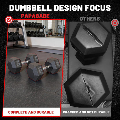 PAPABABE Dumbbell Set with Rack, 540-850lb, Rubber Encased, Home Gym | Complete & Durable Cast Iron Core Odorless PVC Antiroll Hex Shape Ergonomic Chrome Handle Versatile Home Gym