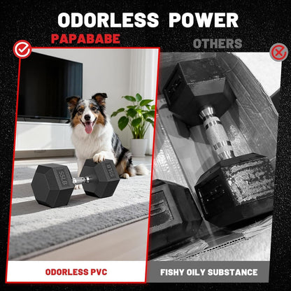 PAPABABE Dumbbell Set with Rack, 540-850lb, Rubber Encased, Home Gym | Complete & Durable Cast Iron Core Odorless PVC Antiroll Hex Shape Ergonomic Chrome Handle Versatile Home Gym