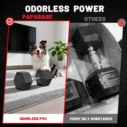 PAPABABE Dumbbell Set with Rack, 540-850lb, Rubber Encased, Home Gym | Complete & Durable Cast Iron Core Odorless PVC Antiroll Hex Shape Ergonomic Chrome Handle Versatile Home Gym