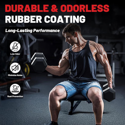 PAPABABE Dumbbell Set with Rack, 540-850lb, Rubber Encased, Home Gym | Complete & Durable Cast Iron Core Odorless PVC Antiroll Hex Shape Ergonomic Chrome Handle Versatile Home Gym