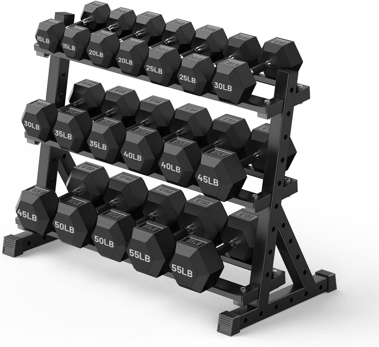 PAPABABE Dumbbell Set with Rack, 540-850lb, Rubber Encased, Home Gym | Complete & Durable Cast Iron Core Odorless PVC Antiroll Hex Shape Ergonomic Chrome Handle Versatile Home Gym