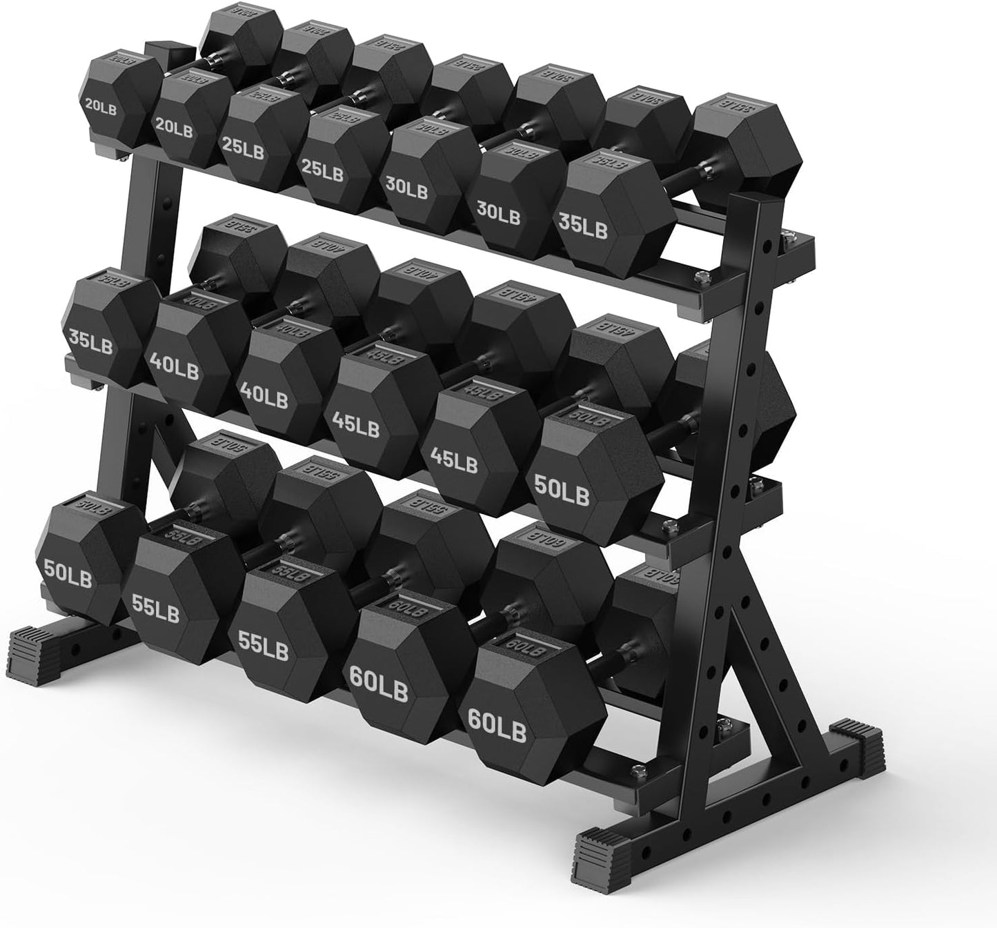 PAPABABE Dumbbell Set with Rack, 540-850lb, Rubber Encased, Home Gym | Complete & Durable Cast Iron Core Odorless PVC Antiroll Hex Shape Ergonomic Chrome Handle Versatile Home Gym