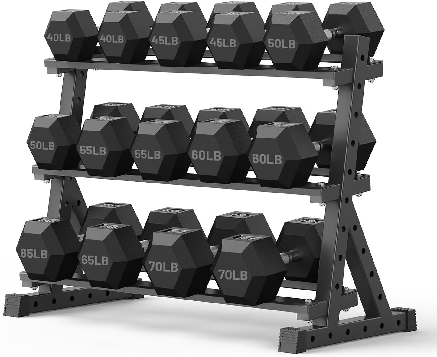 PAPABABE Dumbbell Set with Rack, 540-850lb, Rubber Encased, Home Gym | Complete & Durable Cast Iron Core Odorless PVC Antiroll Hex Shape Ergonomic Chrome Handle Versatile Home Gym