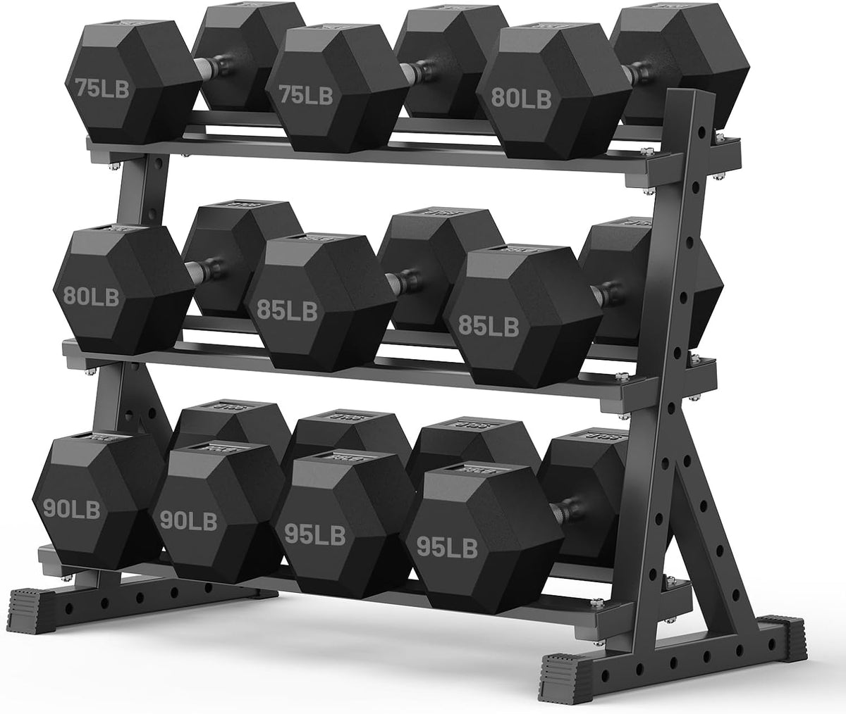 PAPABABE Dumbbell Set with Rack, 540-850lb, Rubber Encased, Home Gym | Complete & Durable Cast Iron Core Odorless PVC Antiroll Hex Shape Ergonomic Chrome Handle Versatile Home Gym