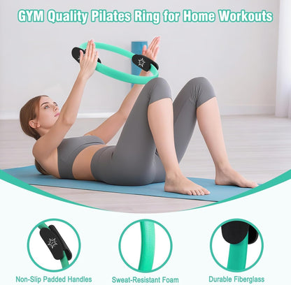 Pilates Equipment Kit for Home Workout, Pilates Ring and Ball Set for Women, 14'' Magic Circle Essentials Accessories Kit, Wrist Weights, Resistance Bands, Yoga Strap, Socks, Bag