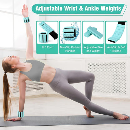 Pilates Equipment Kit for Home Workout, Pilates Ring and Ball Set for Women, 14'' Magic Circle Essentials Accessories Kit, Wrist Weights, Resistance Bands, Yoga Strap, Socks, Bag