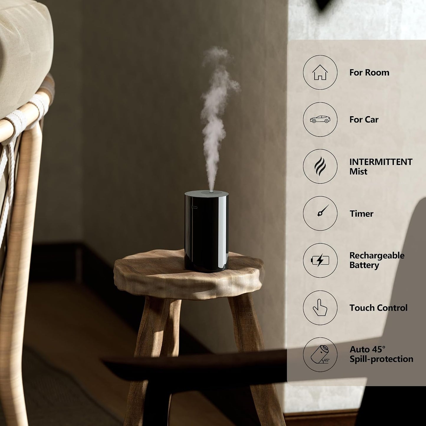 AN8 Waterless Essential Oil Diffuser Starter Kit, Black