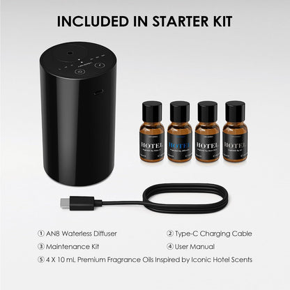 AN8 Waterless Essential Oil Diffuser Starter Kit, Black