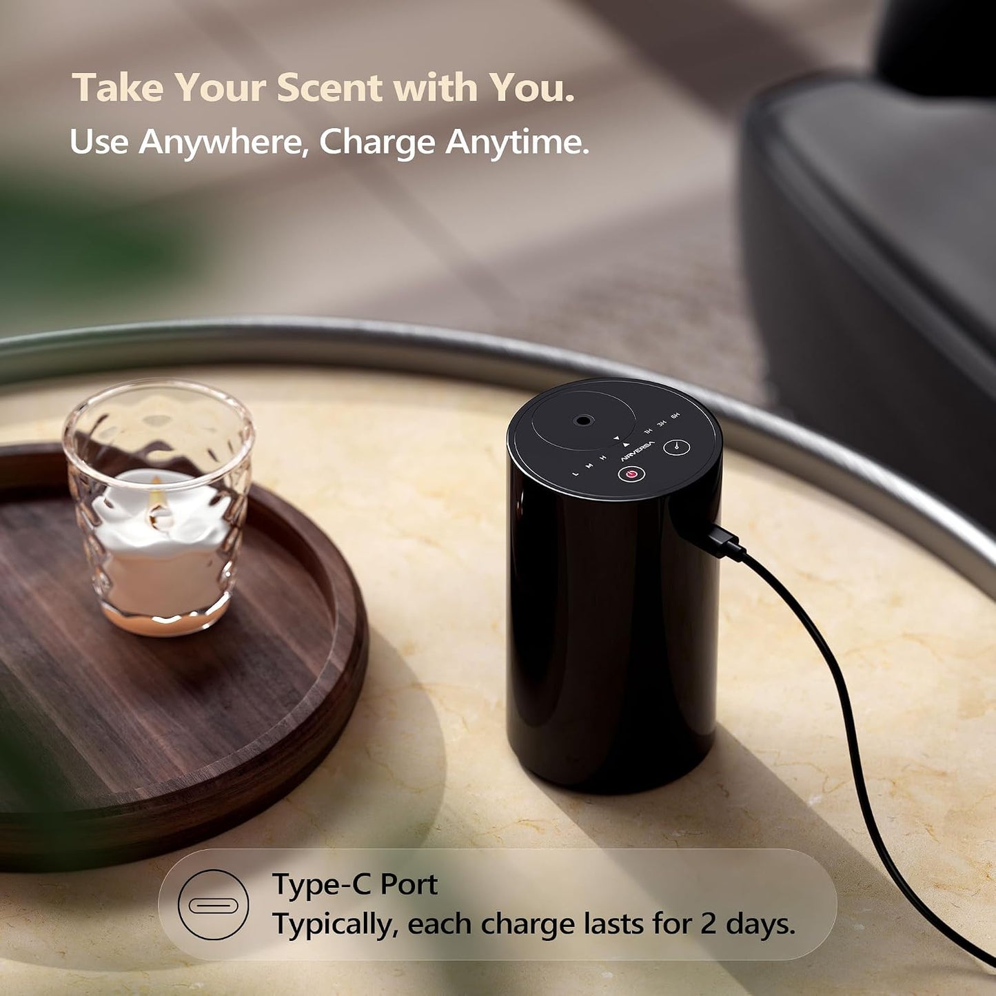 AN8 Waterless Essential Oil Diffuser Starter Kit, Black