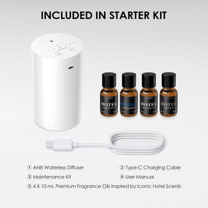 AN8 Waterless Essential Oil Diffuser Starter Kit, Black