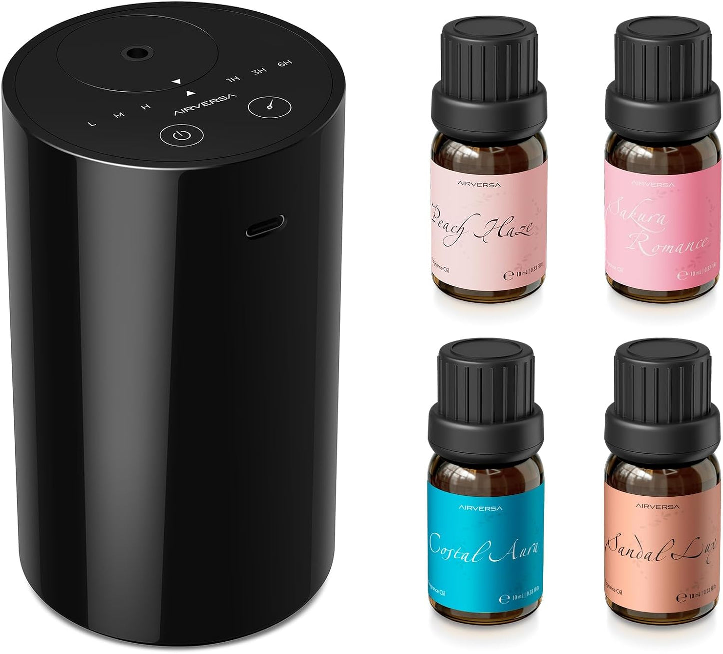 AN8 Waterless Essential Oil Diffuser Starter Kit, Black