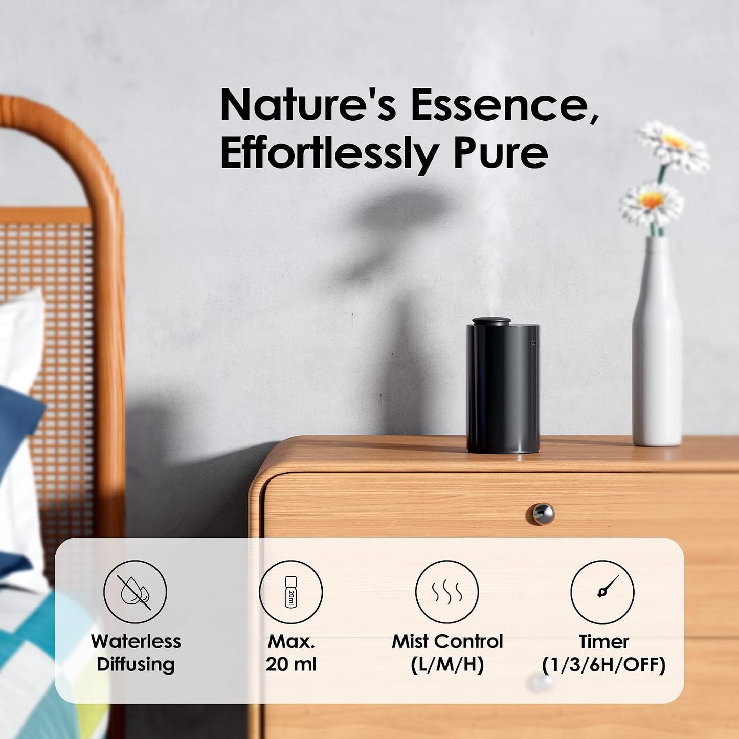 AN8 Waterless Essential Oil Diffuser Starter Kit, Black