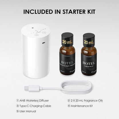 AN8 Waterless Essential Oil Diffuser Starter Kit, Black