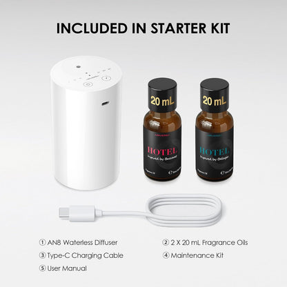 AN8 Waterless Essential Oil Diffuser Starter Kit, Black