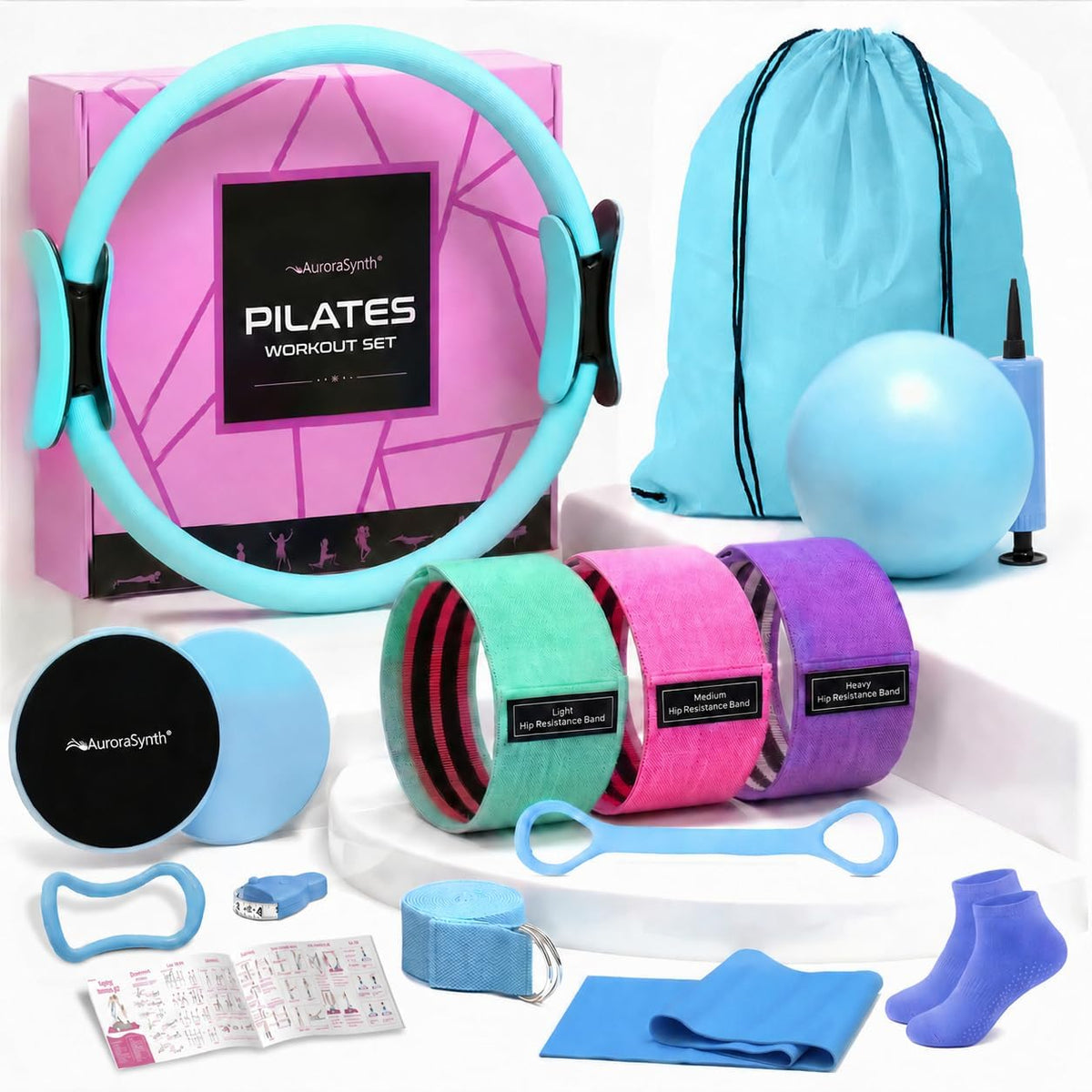 Home Pilates Kit Pilates Equipment Set for Women, Pilates Essentials Kit | Better Yoga Pilates Kit with 14.5" Pilates Ring, Ball, Resistance Bands, Ankle Weights, Dumbbells, Sliders, Yoga Strap Socks