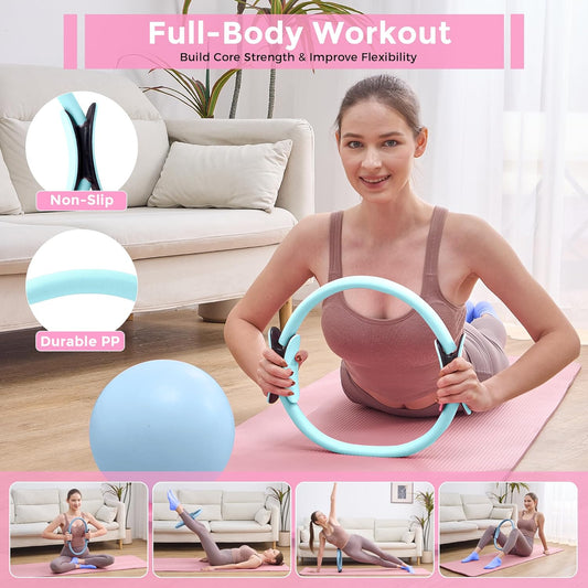 Home Pilates Kit Pilates Equipment Set for Women, Pilates Essentials Kit | Better Yoga Pilates Kit with 14.5" Pilates Ring, Ball, Resistance Bands, Ankle Weights, Dumbbells, Sliders, Yoga Strap Socks