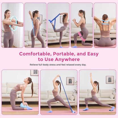 Home Pilates Kit Pilates Equipment Set for Women, Pilates Essentials Kit | Better Yoga Pilates Kit with 14.5" Pilates Ring, Ball, Resistance Bands, Ankle Weights, Dumbbells, Sliders, Yoga Strap Socks