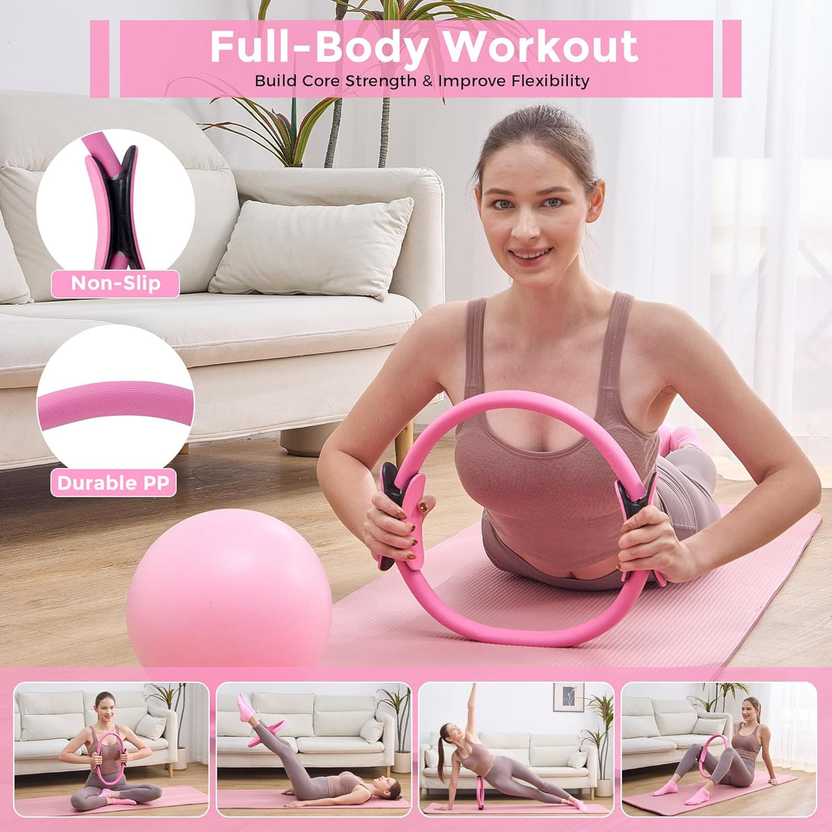 Home Pilates Kit Pilates Equipment Set for Women, Pilates Essentials Kit | Better Yoga Pilates Kit with 14.5" Pilates Ring, Ball, Resistance Bands, Ankle Weights, Dumbbells, Sliders, Yoga Strap Socks