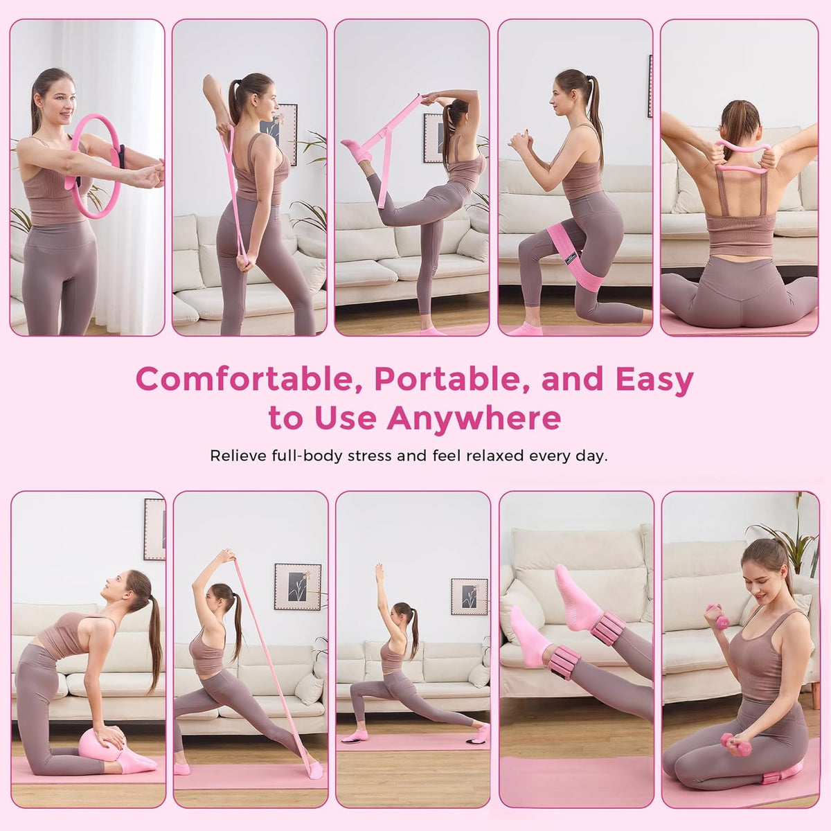 Home Pilates Kit Pilates Equipment Set for Women, Pilates Essentials Kit | Better Yoga Pilates Kit with 14.5" Pilates Ring, Ball, Resistance Bands, Ankle Weights, Dumbbells, Sliders, Yoga Strap Socks