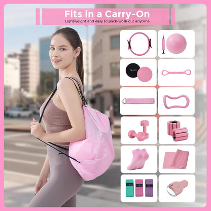 Home Pilates Kit Pilates Equipment Set for Women, Pilates Essentials Kit | Better Yoga Pilates Kit with 14.5" Pilates Ring, Ball, Resistance Bands, Ankle Weights, Dumbbells, Sliders, Yoga Strap Socks