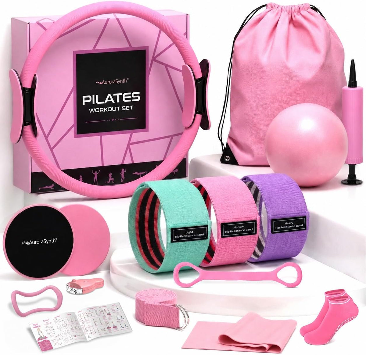 Home Pilates Kit Pilates Equipment Set for Women, Pilates Essentials Kit | Better Yoga Pilates Kit with 14.5" Pilates Ring, Ball, Resistance Bands, Ankle Weights, Dumbbells, Sliders, Yoga Strap Socks