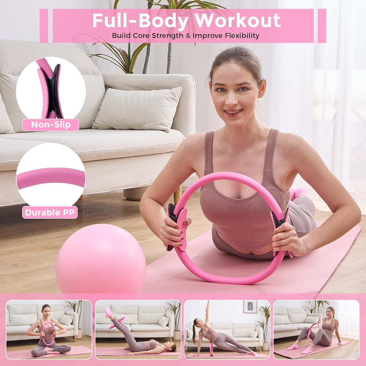 Home Pilates Kit Pilates Equipment Set for Women, Pilates Essentials Kit | Better Yoga Pilates Kit with 14.5" Pilates Ring, Ball, Resistance Bands, Ankle Weights, Dumbbells, Sliders, Yoga Strap Socks