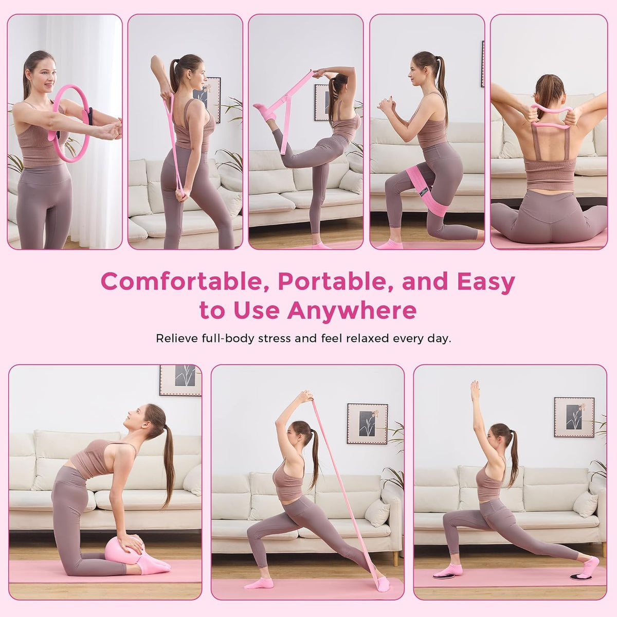 Home Pilates Kit Pilates Equipment Set for Women, Pilates Essentials Kit | Better Yoga Pilates Kit with 14.5" Pilates Ring, Ball, Resistance Bands, Ankle Weights, Dumbbells, Sliders, Yoga Strap Socks