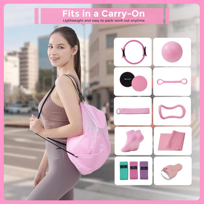 Home Pilates Kit Pilates Equipment Set for Women, Pilates Essentials Kit | Better Yoga Pilates Kit with 14.5" Pilates Ring, Ball, Resistance Bands, Ankle Weights, Dumbbells, Sliders, Yoga Strap Socks
