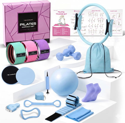 Home Pilates Kit Pilates Equipment Set for Women, Pilates Essentials Kit | Better Yoga Pilates Kit with 14.5" Pilates Ring, Ball, Resistance Bands, Ankle Weights, Dumbbells, Sliders, Yoga Strap Socks