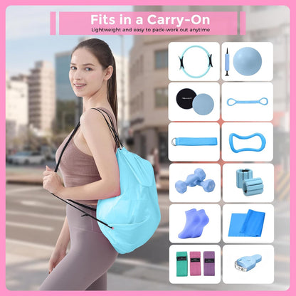 Home Pilates Kit Pilates Equipment Set for Women, Pilates Essentials Kit | Better Yoga Pilates Kit with 14.5" Pilates Ring, Ball, Resistance Bands, Ankle Weights, Dumbbells, Sliders, Yoga Strap Socks