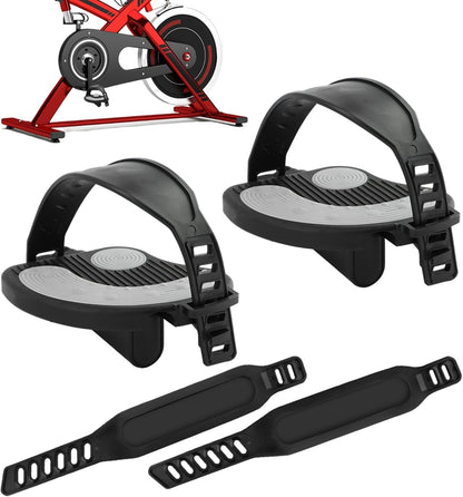 Exercise Bike Pedals with Straps for Pelotons Bike, 9/16" Stationary Recumbent Bikes Pedals for Indoor Exercycle Bicycle, Spin Cycling Pedal Bicycle Replacement Parts
