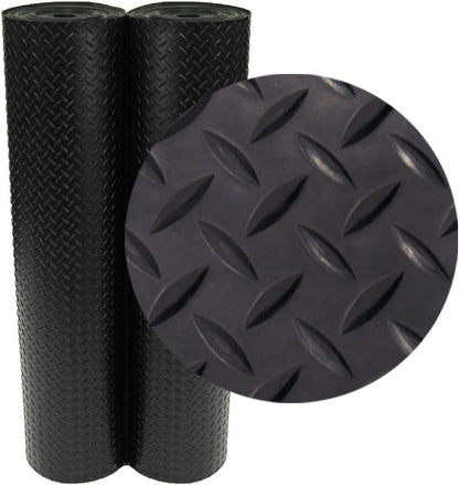Diamond-Plate Rubber Flooring Roll - 3 mm x 4 ft x 2 ft Roll - Black